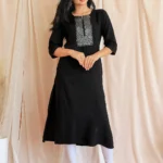 Black Embellished Rayon Straight Kurta