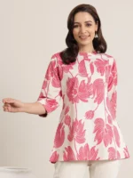 Pink Printed Cotton Straight Short Kurti - Image 4