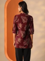 Maroon Printed Silk Blend Straight Short Kurti - Image 3