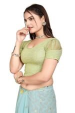 Short Sleeve with Organza Patch Sleeve Readymade Saree Blouse for Women Stylish - Image 3