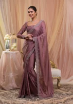 Lavender Stonework Crepe Designer Saree - Image 4